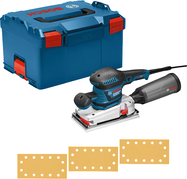 ماكينة صنفرة صفائح Bosch GSS 280 AVE مع صندوق غبار وحقيبة.