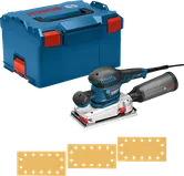 ماكينة صنفرة صفائح Bosch GSS 280 AVE مع صندوق غبار وحقيبة.