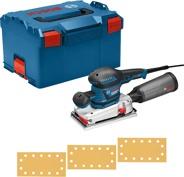 ماكينة صنفرة صفائح Bosch GSS 280 AVE مع صندوق غبار وحقيبة.