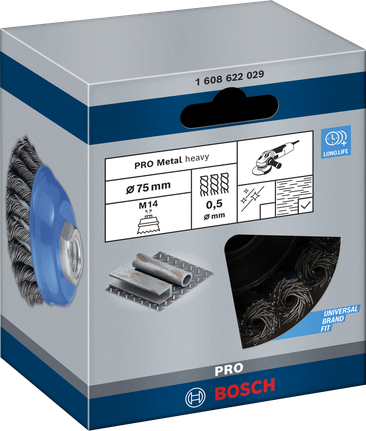 فرشاة Bosch PRO Metal ذات الكأس الثقيلة 75×0.5 مم.