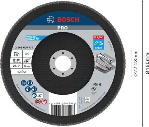 قرص الصنفرة Bosch PRO X571 G80 مقاس 180 مم لطحن المعادن.