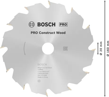 شفرة المنشار الدائرية للخشب Bosch PRO Construct، 160 ملم.