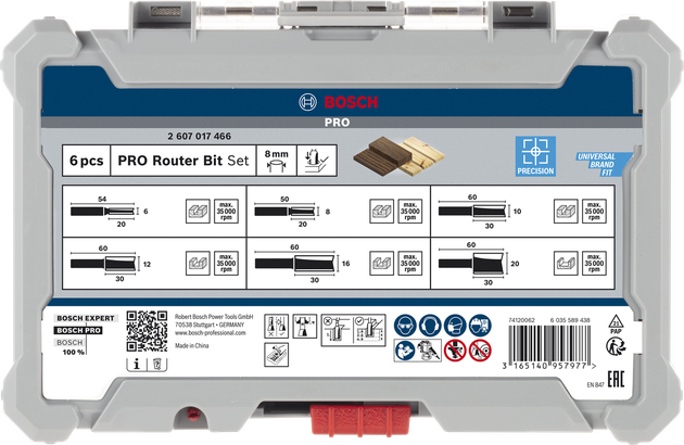 مجموعة رؤوس توجيه Bosch PRO المستقيمة 8 مم 6 قطع.