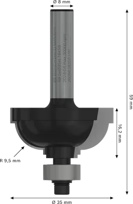 بت التوجيه Bosch PRO Classical Cove R 9.5 ساق 8 مم.