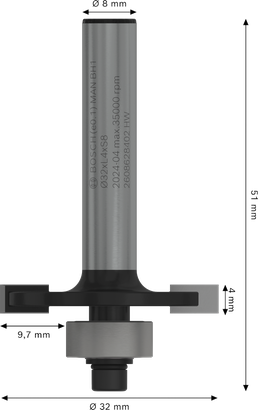 بت التوجيه Bosch PRO للفتحات، ساق 8 مم، قطع 4 مم.