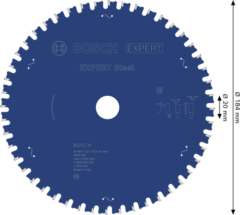 شفرة المنشار الدائرية Bosch EXPERT Steel، 184 مم 48T.