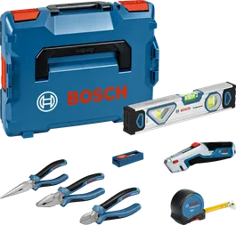 مجموعة أدوات يدوية متنوعة من Bosch مكونة من 16 قطعة، تتضمن كماشة وحافظة.