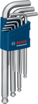 مجموعة مفاتيح ألين سداسية من Bosch مكونة من 9 قطع من النوع S2 في حامل أزرق.