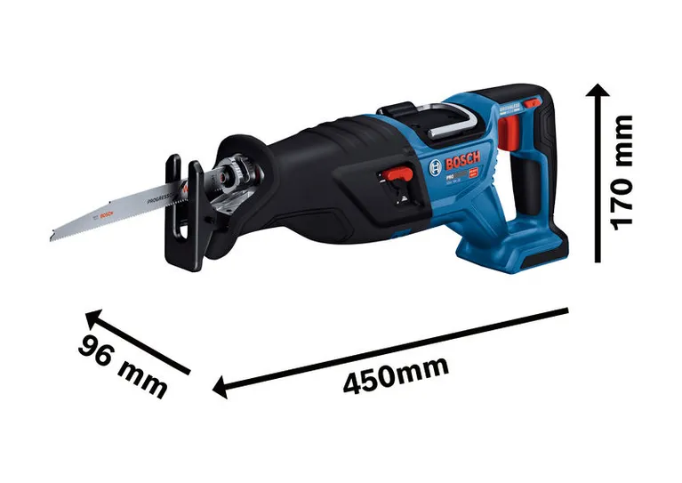 منشار ترددي لاسلكي من Bosch GSA 18V-28، طوله 450 مم.
