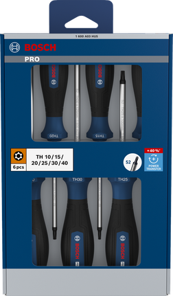 مجموعة مفكات براغي Bosch برو TH 6 قطع، عمود S2 مضاد للانزلاق.