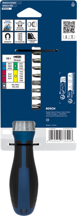 مجموعة مفكات براغي Bosch ذات رؤوس مسننة مع 18 قطعة.