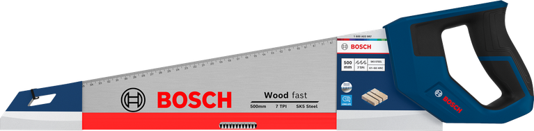 منشار يدوي من Bosch 500 مم 7 أسنان لكل بوصة لقطع الخشب.