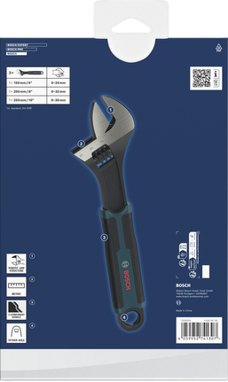 طقم مفاتيح ربط قابلة للتعديل من Bosch مكون من 3 قطع بمقبض مريح.
