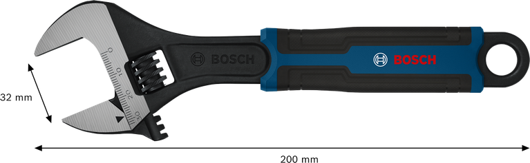 مفتاح ربط قابل للتعديل من Bosch بطول 200 مم وفتحة فك 32 مم.