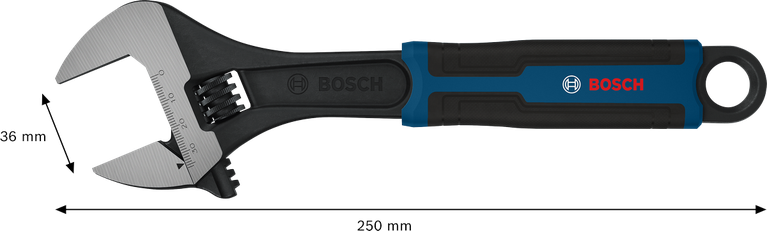مفتاح ربط قابل للتعديل من Bosch بطول 250 مم وفتحة 36 مم.