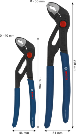 طقم كماشة مضخة مياه Bosch بمقابض مانعة للانزلاق مغموسة.