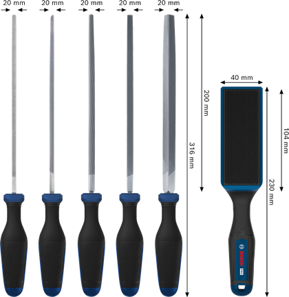 مجموعة مبارد Bosch 5 قطع مع فرشاة مبارد احترافية ومقابض متعددة المكونات.