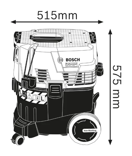 Dimensioned vacuum cleaner diagram.