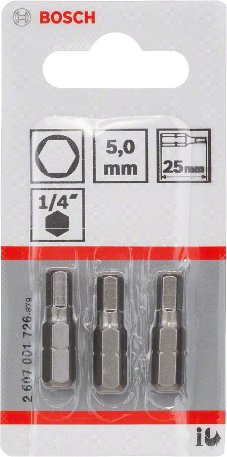 Bosch hex screwdriver bits 5mm 25mm pack of 3.