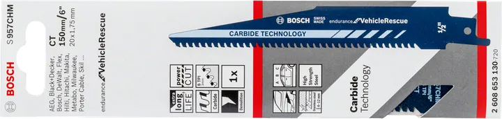 Bosch 6″ carbide vehicle rescue reciprocating saw blade.