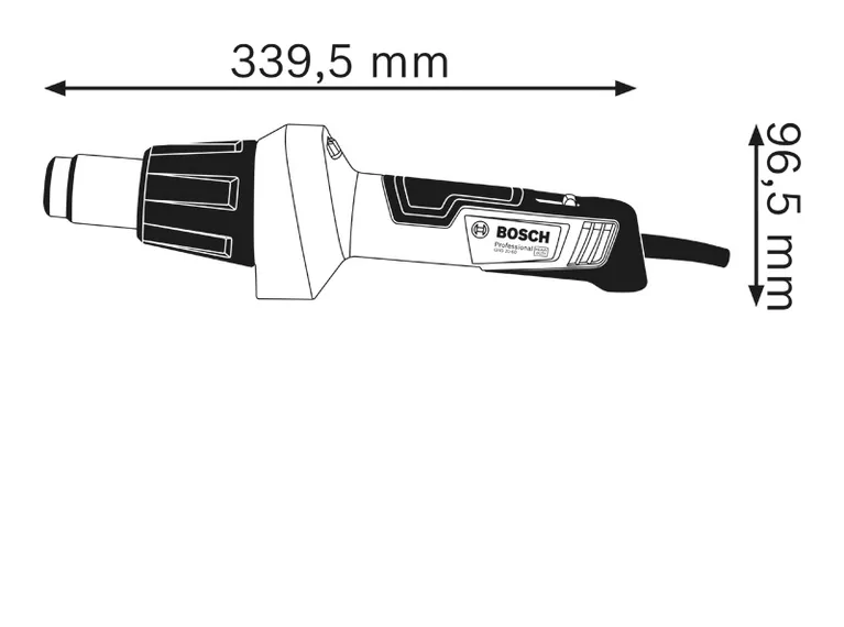 Heat gun dimensions.