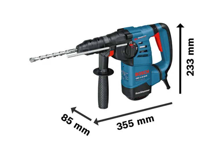 Bosch GBH 3-28 DFR rotary hammer with SDS plus, 233 mm height.