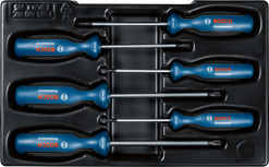 Bosch 6-piece TX screwdriver set in open tray.