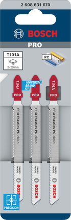 Bosch PRO Plastics PC clean T101A jigsaw blades 3-pack.