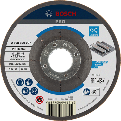Bosch PRO Metal Bonded Grinding Disc, 115 mm for metal.