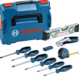 Bosch screwdrivers and hand tools set with carrying case.