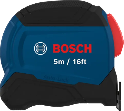 Bosch tape measure 5m 16ft with auto-lock feature.
