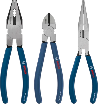 Bosch pliers set with dipped non-slip handles.
