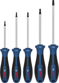 Bosch Screwdriver Set TX 5 pcs with chrome vanadium shafts.