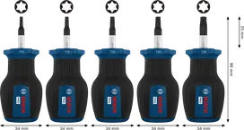 Bosch PRO Stubby Screwdriver TX Set 5 pcs S2 shafts.