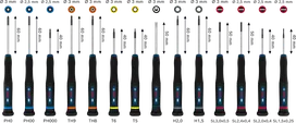 Bosch PRO Precision Screwdriver Set 14 pcs with color-coded handles.