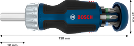 Bosch stubby bit ratchet screwdriver with 6 bits.