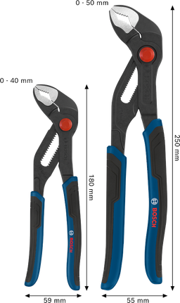 Bosch water pump pliers set with multi-component handles.