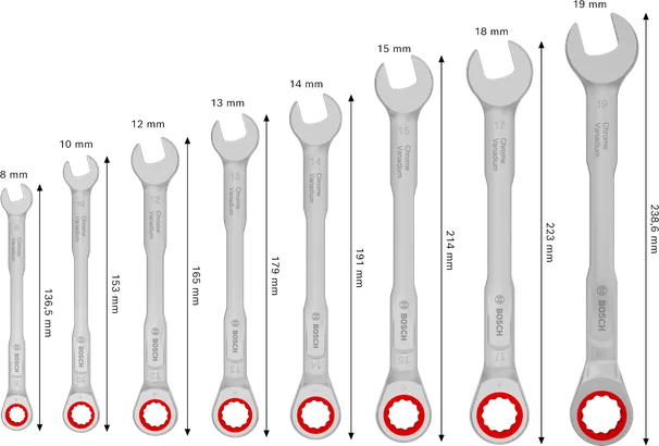 Ratchet Combination Wrench Set, 8 pcs