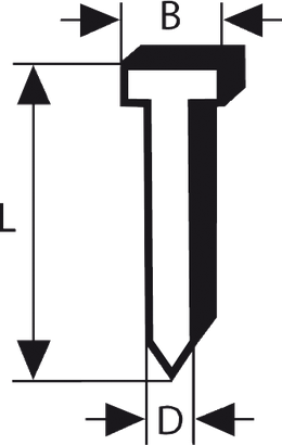 Bosch T-nail for nailer with labeled dimensions.