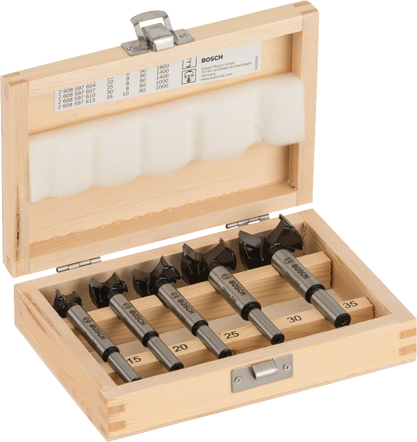 Ensemble de 5 forets de coupe pour charnières en carbure de tungstène Bosch .