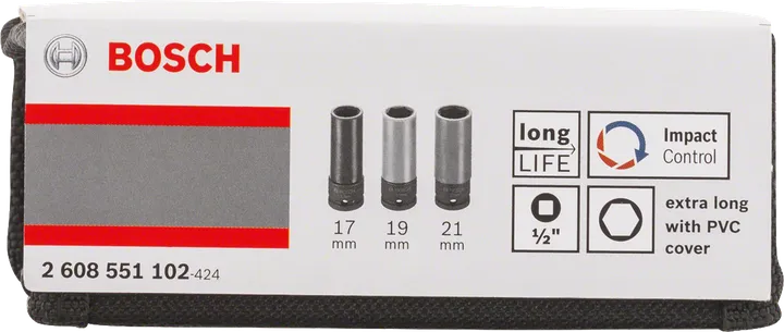 Coffret de 3 douilles Bosch 17/19/21 mm.