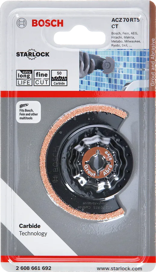 Lame de scie segmentée Bosch Carbide-RIFF ACZ 70 RT5 pour coulis et coupe abrasive.