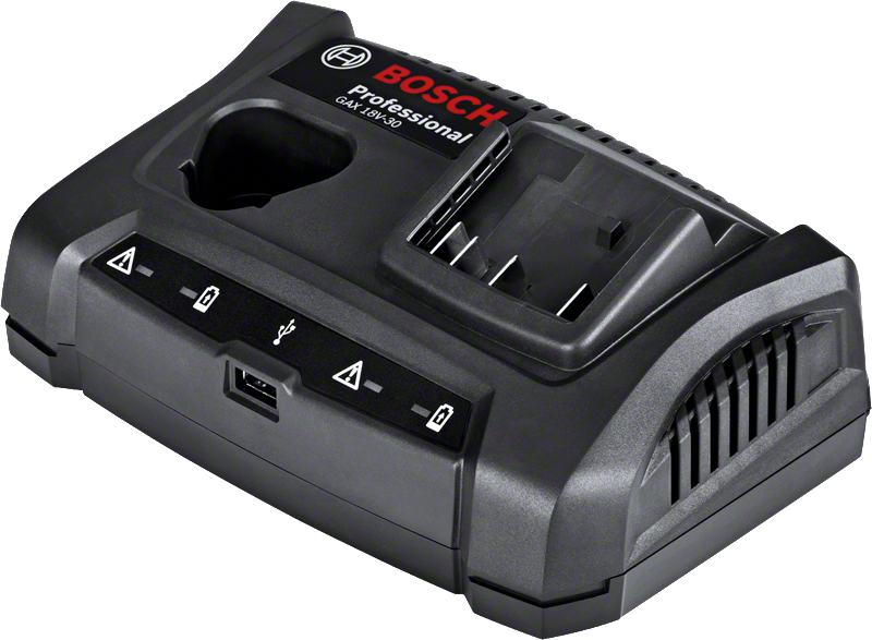 Chargeur double baie Bosch GAX 18V-30 avec port USB.