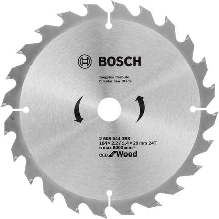 Lame de scie circulaire Bosch Eco pour bois, 184 mm 24 dents.