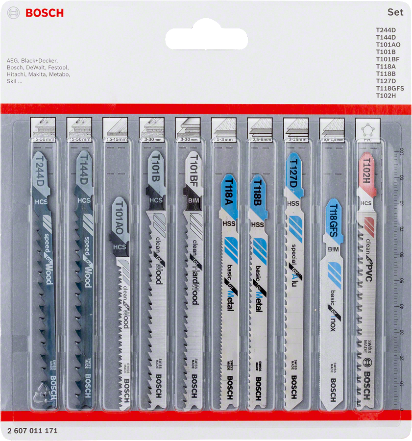 Jeu de lames de scie sauteuse Bosch 10 pièces Tout-en-un.