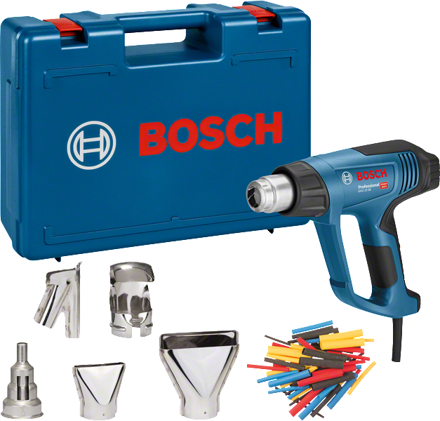 Kit de pistolet thermique Bosch GHG 23-66 avec buses et étui.