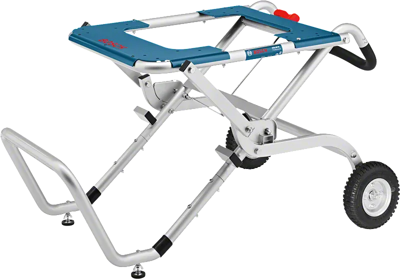 Support de scie Bosch GTA 60 W avec pieds pliables et roues.