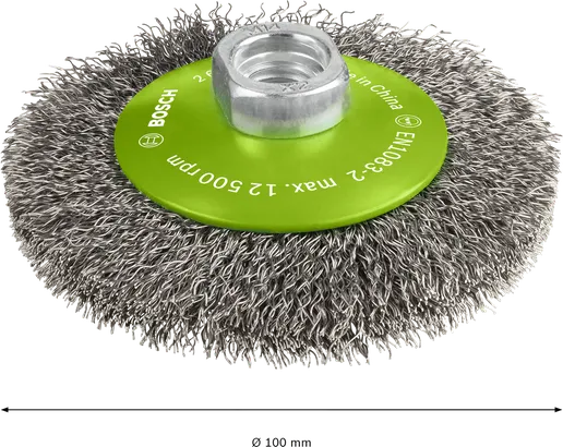 Brosse biseautée Bosch PRO en acier inoxydable, diamètre 100 mm.