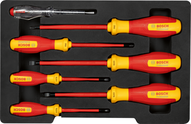 Jeu de tournevis Bosch VDE SL/PH 7 pièces pour travaux électriques.