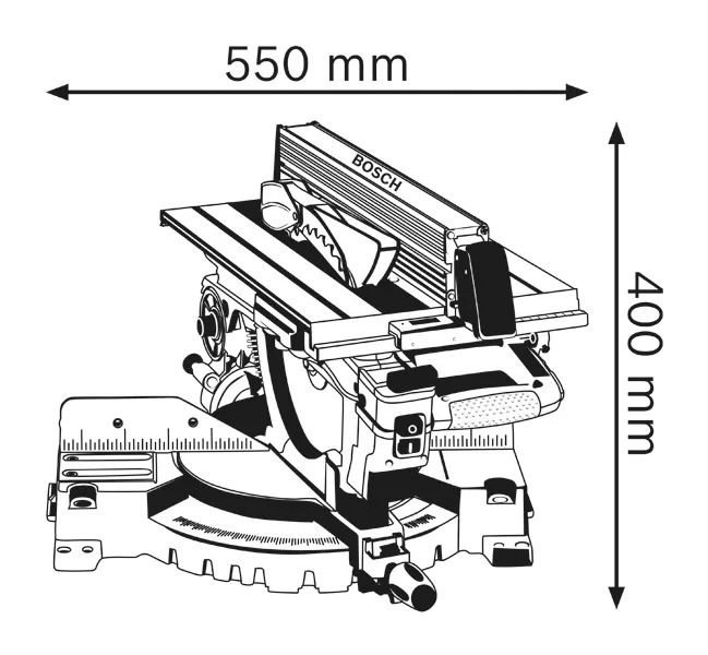 Dimensions de la scie combinée.